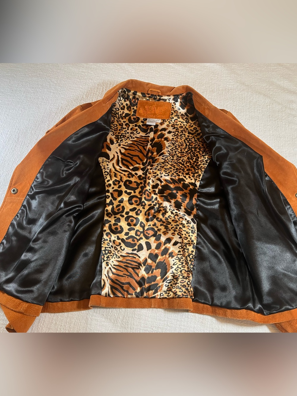 Live a Little Women's Burnt Orange Suede Blazer with Leopard Lining